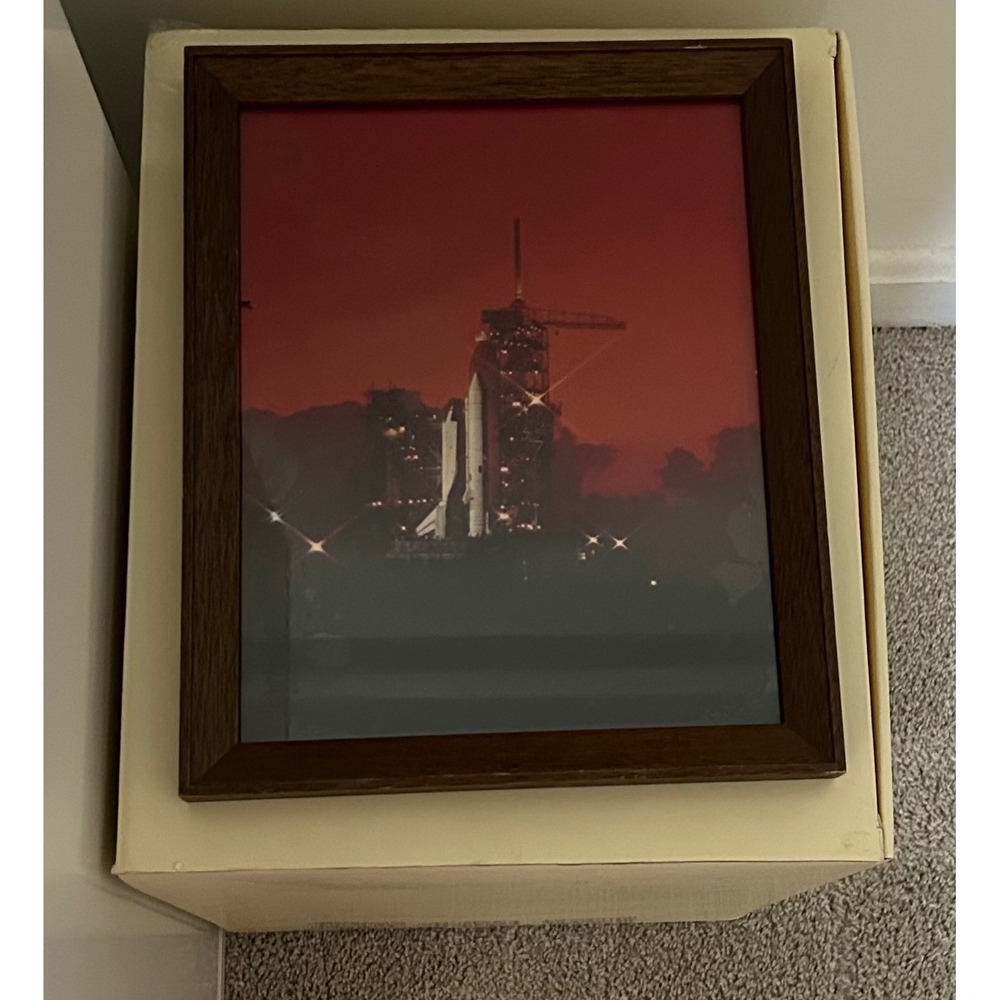 Vintage NASA Space Shuttle Night Launch Framed Photo Kennedy Space Center 8x10